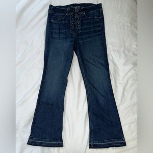 VERONICA BEARD Carolyn Lace-up Baby Boot Jeans In Midnight with fray